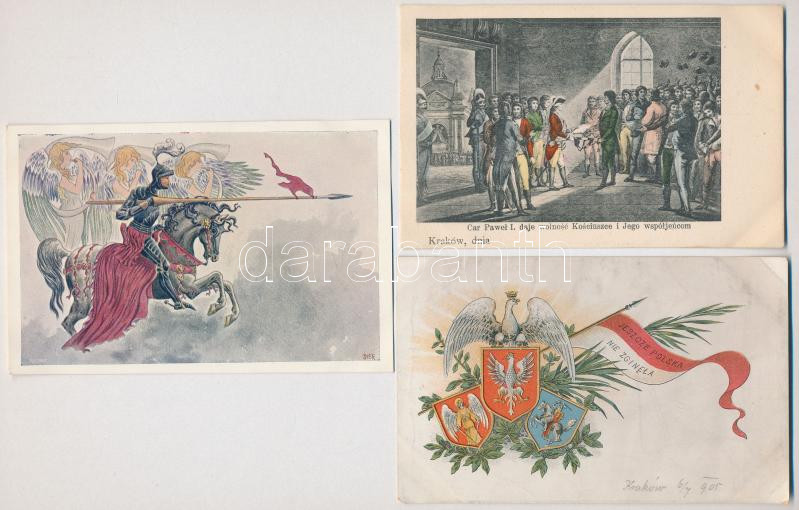 3 db RÉGI lengyel hazafias katonai propaganda képeslap / 3 pre-1945 Polish patriotic military propaganda postcards