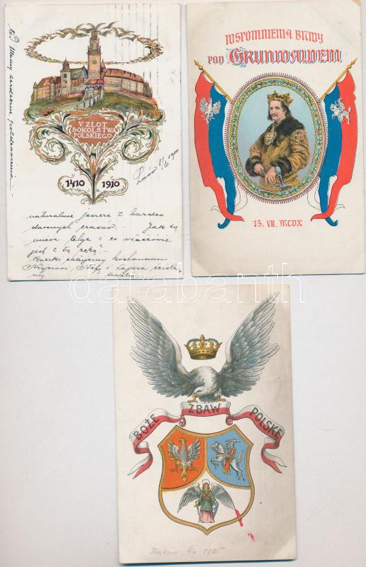 3 db RÉGI lengyel szecessziós üdvözlő képeslap / 3 pre-1945 Polish Art Nouveau greeting postcards