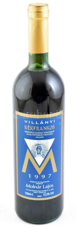1997 Molnár Lajos Villányi Kékfrankos. Pincében, szakszerűen tárolt, bontatlan palack száraz vörösbor, 12.5 %, 0,75 l.