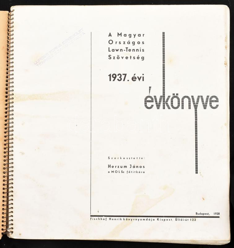 1937 A Magyar Országos Lawn-Tennis Szövetség évkönyve, szerk.: Herzum János, foltos, 146p - Image 2