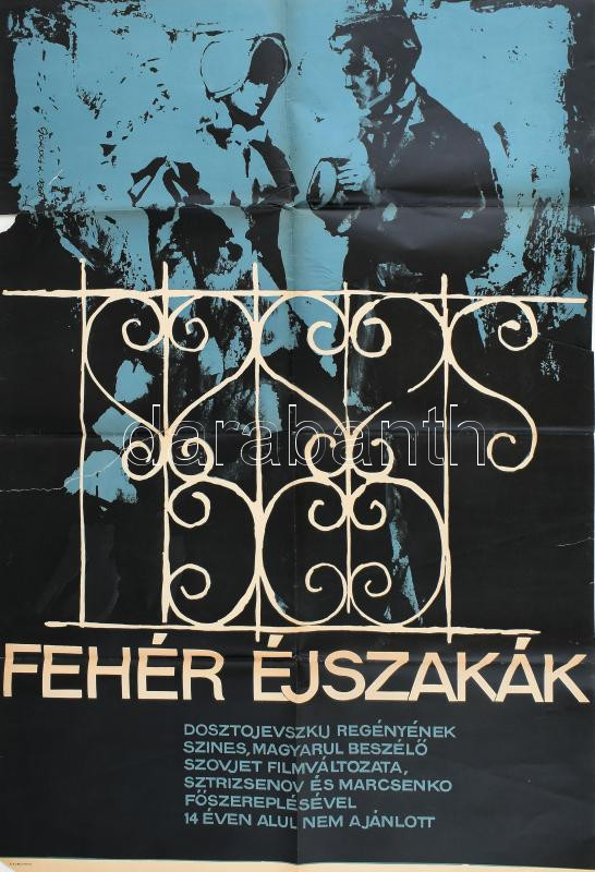Fehér éjszakák c. film MOKÉP filmplakát hajtva, szakadással 40x80 cm