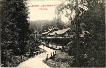 1907 Lublófüred, Lubló-fürdő, Kúpele Lubovna (Ólubló, Stará Lubovna); Fürdőház. S. A. kiadása / spa, bathhouse (fa)
