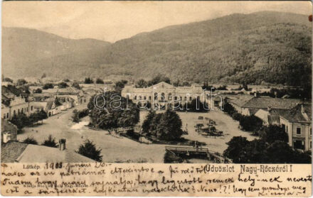 1903 Nagyrőce, Nagy-Rőcze, Gross-Rauschenbach, Velká Revúca; látkép, Fő tér, vendéglő, piac, Groszman Samu üzlete. Büchler Béla kiadása / general view, main square, restaurant, market (felületi sérülés / surface damage)