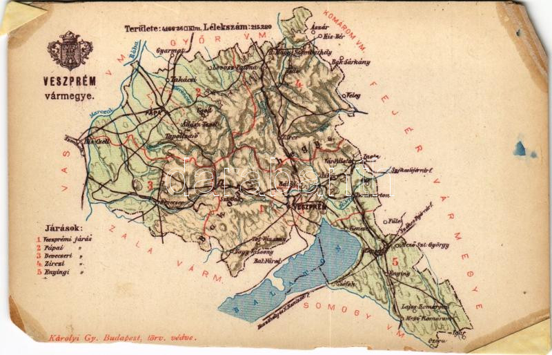Veszprém vármegye térképe. Kiadja Károlyi Gy. / Map of Veszprém county (b)