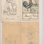 6 db RÉGI kézzel rajzolt festett képeslap vegyes minőségben / 6 pre-1945 hand-drawn and painted postcards in mixed quality