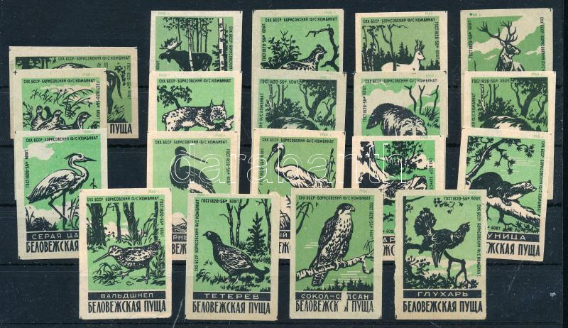 1960 19 db gyufacímke, vadon élő állatok témában