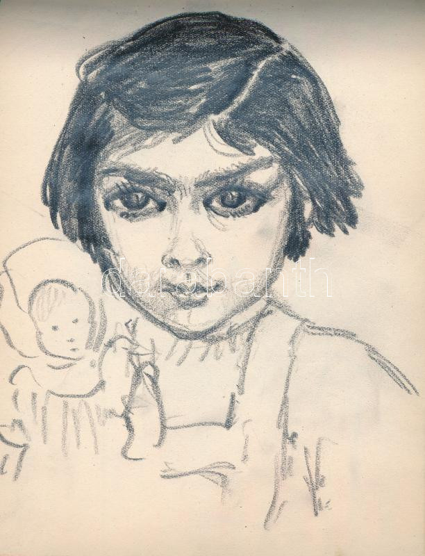 cca 1965 Róna Emy (1904-1988) vázlatfüzete gyerekrajz-illusztrációkkal, 18×13 cm - Image 2