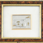 Ezüst (Ag) borítású miniatúra, jelzett, sérült kopott, üvegezett keretben. 7,5x9cm