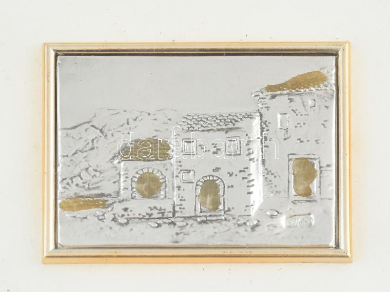 Ezüst (Ag) borítású miniatúra, jelzett, sérült kopott, üvegezett keretben. 7,5x9cm - Image 2