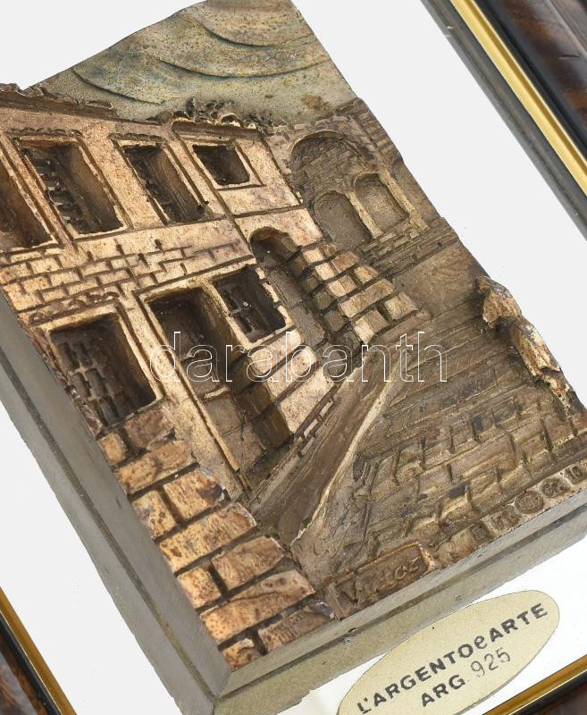 Ezüst (Ag) borítású miniatúra, jelzett, sérült kopott, keretben. 12x8cm - Image 2