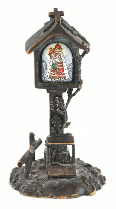 Jelzés nélkül: Oltár. Miniatűr bronz, kopott, m: 5 cm