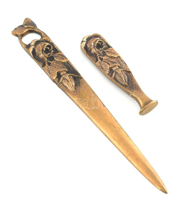 Rózsás bronz levélbontó és pecsétnyomó, jelzett, h: 6,5-15 cm