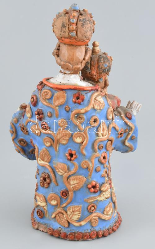 Olvashatatlan jelzés Anna???: Antik Boldog Asszony figura, sérült, ragasztott, m: 24 cm - Image 2