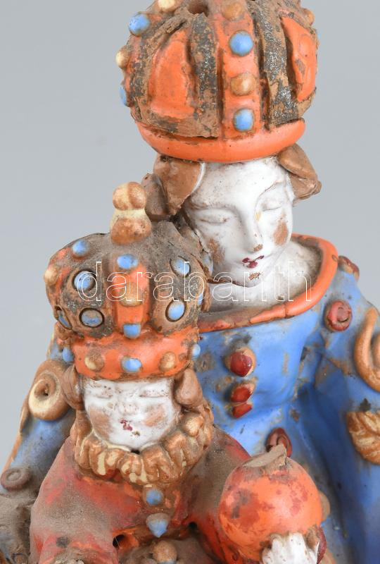 Olvashatatlan jelzés Anna???: Antik Boldog Asszony figura, sérült, ragasztott, m: 24 cm - Image 3