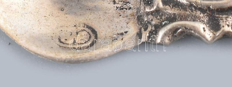 Ezüst (Ag) só és borstartó, kék üvegbetéttel, fűszerkanállal, jelzett, hibátlan, bruttó: 37,8 g, m: 2,3 cm - Image 4