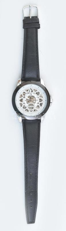 Euro fashion automata karóra, átlátszó tokkal. d: 42 mm Bőr szíjjal, működő, jó állapotban