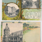 4 db RÉGI hosszú címzéses német szecessziós litho képeslap / 4 pre-1905 German Art Nouveau litho postcards: Bremen, Göttingen, Köln, Rosenheim