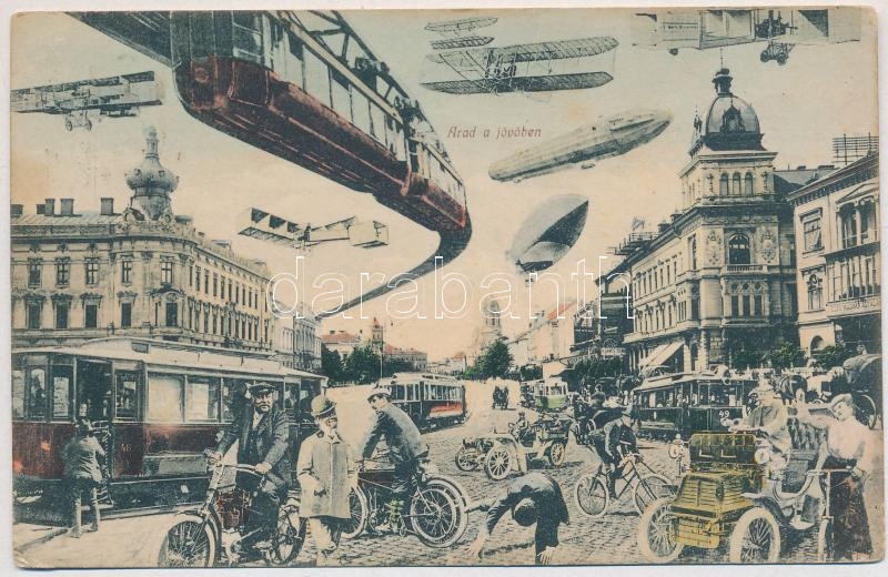 1910 Arad, a jövőben montázs. Bloch H. kiadása / in the future montage (EK)