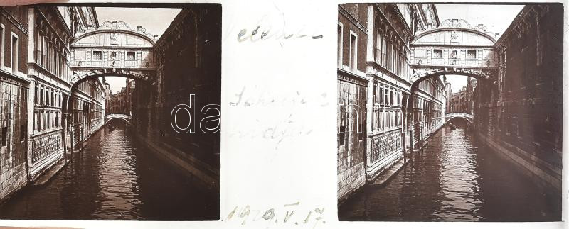 cca 1930-1940 Olaszország látnivalói, 4 doboz sztereó üveglemez pozitív, 4,5×10,5 cm