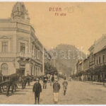 1909 Déva, Fő utca, vár, Hirsch Testvérek üzlete, Fehér Kereszt szálloda. 494. (W.L. ?) / main street, castle ruins, shops, hotel (EB)