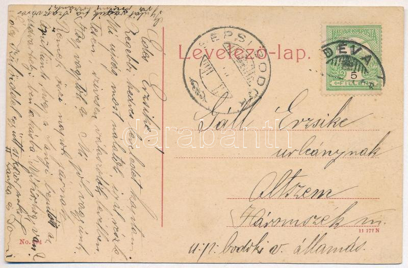 1909 Déva, Fő utca, vár, Hirsch Testvérek üzlete, Fehér Kereszt szálloda. 494. (W.L. ?) / main street, castle ruins, shops, hotel (EB) - Image 2