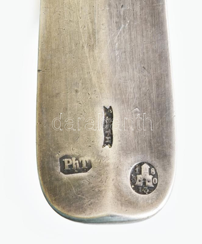 Antik ezüst (Ag) tejmerő kanál. Jelzett, 1850 Pest, PhT mesterjeggyel 79 g - Image 3