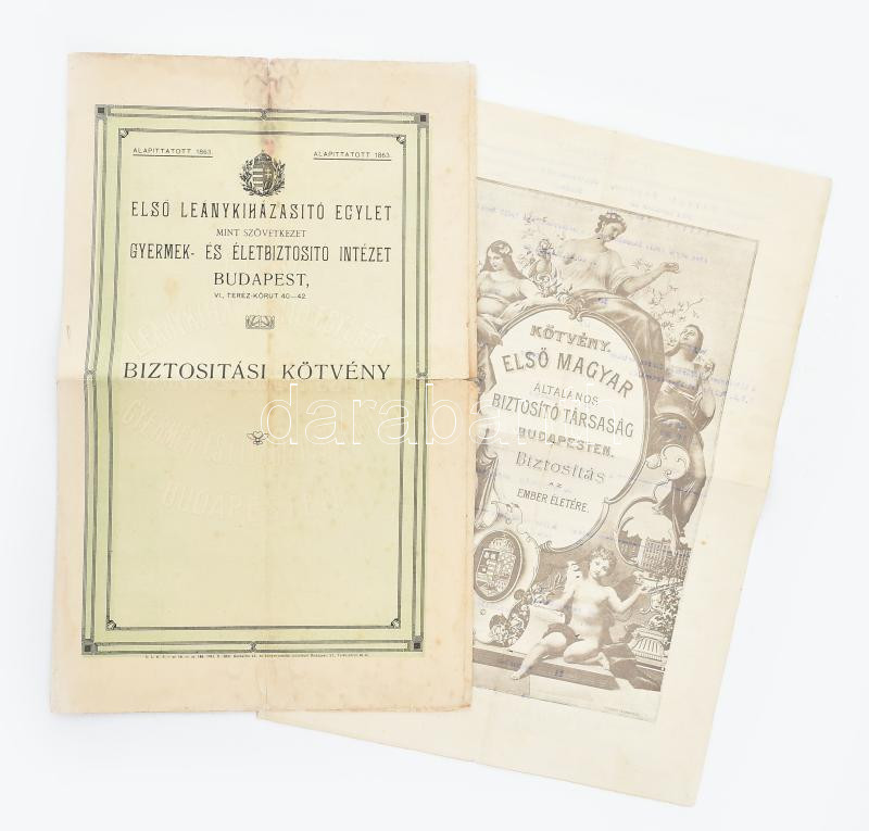 1924 Életbiztosítási kötvény + Leánykiházasító egyesület biztosítási kötvény