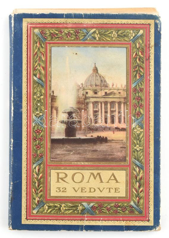 Roma 32 Vedute, 32 képet tartalmazó leporelló, kopott mappában, a képek kijárnak. - Image 3