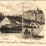 1900 Sopron, Deák tér, villamos. Stagl F. fényképész. Blum N. kiadása (fl)