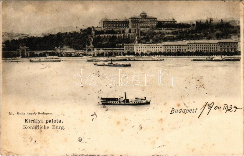 1900 Budapest I. Királyi vár, gőzhajó. Ganz Antal 51. (fl)