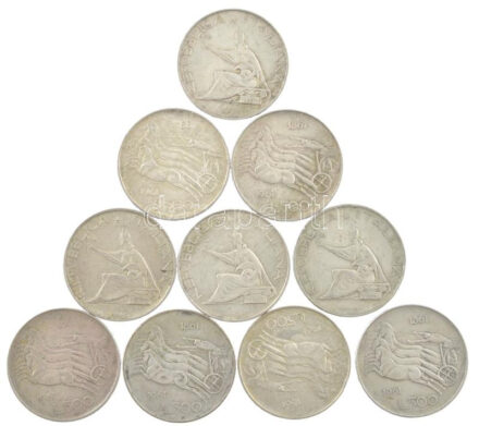 Olaszország 1961. 500L Ag 'Olasz egység századfordulója' (10x) T:2,2- patina, ph. Italy 1961. 500 Lire Ag 'Italian Unification Centennial' (10x) C:XF,VF patina, edge error Krause KM#99