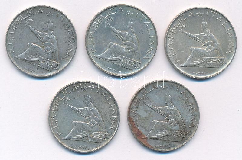 Olaszország 1961. 500L Ag 'Olasz egység századfordulója' (5x) T:2,2- patina, ph. Italy 1961. 500 Lire Ag 'Italian Unification Centennial' (5x) C:XF,VF patina, edge error Krause KM#99 - Image 2