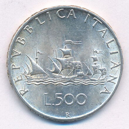 Olaszország 1966R 500L Ag 'Kolumbusz hajói' T:1-,2 felszíni karc Italy 1966R 500 Lire Ag 'Columbus' Ships' C:AU,XF surface scratch Krause KM#98