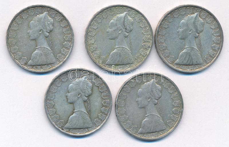 Olaszország 1960R 500L Ag 'Kolumbusz hajói' (5x) T:2,2- patina, ph. Italy 1960R 500 Lire Ag 'Columbus' ships' (5x) C:XF,VF patina, edge error Krause KM#98 - Image 2
