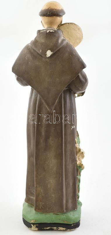 Antik Szent Antal szobor, gipsz, sérült, ragasztott, m: 50 cm - Image 3
