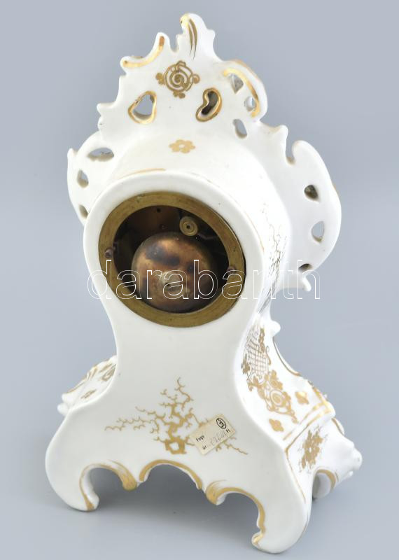 Porcelán asztali óra, mechanikus szerkezettel, nincs kipróbálva, kulcs nélkül, jelzés nélkül, lepattanásokkal, m: 32 cm - Image 2