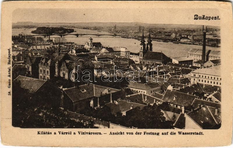 Budapest I. Kilátás a várról a Vízivárosra. Ganz Antal 59. (vágott / cut)
