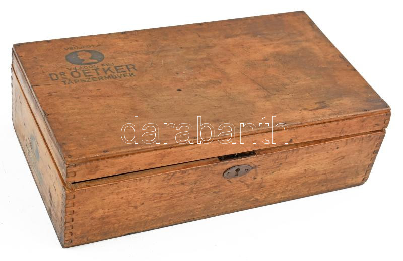 Nagy méretű Dr Oetker fadoboz 33x19x11 cm Belsejében sütőporreklám