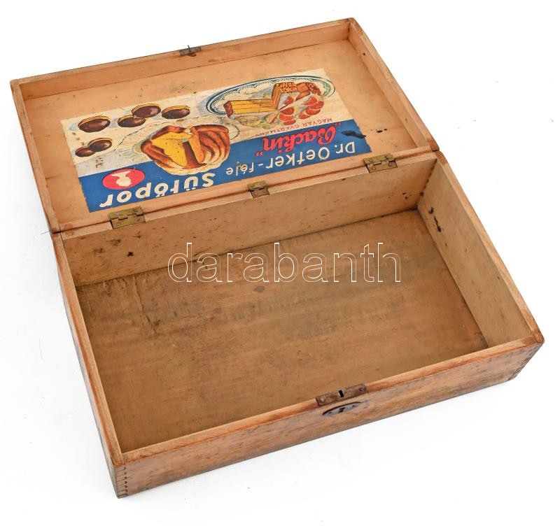 Nagy méretű Dr Oetker fadoboz 33x19x11 cm Belsejében sütőporreklám - Image 2