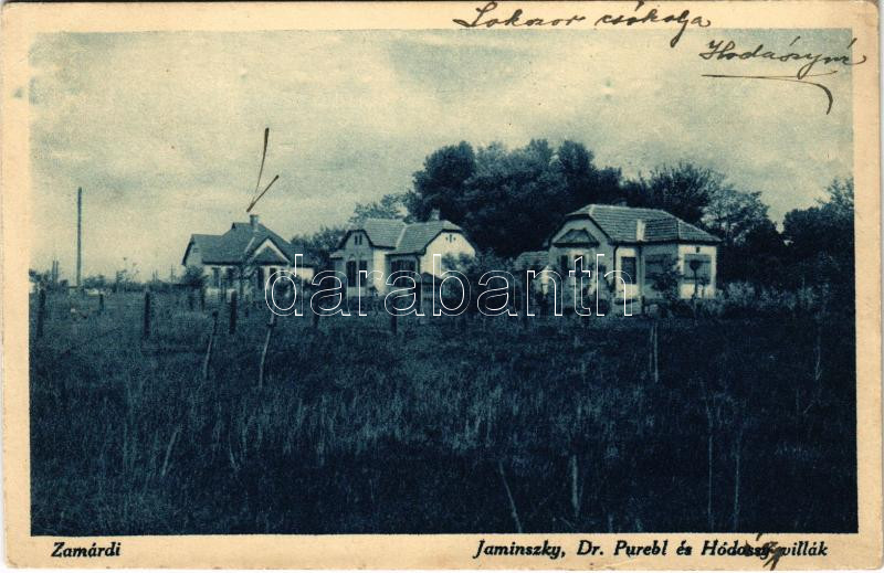 Zamárdi, Jaminszky, Dr. Purebl és Hodossy (Hodászy) villák. Tihanyi István kiadása (EK)
