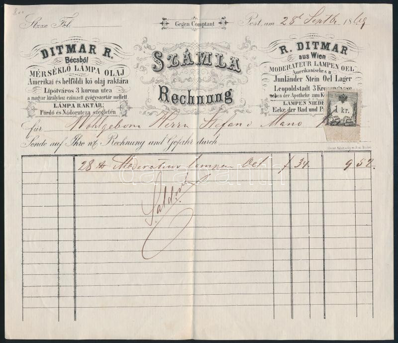 1864 Ditmar R. lámpaolaj bolt fejléces számla