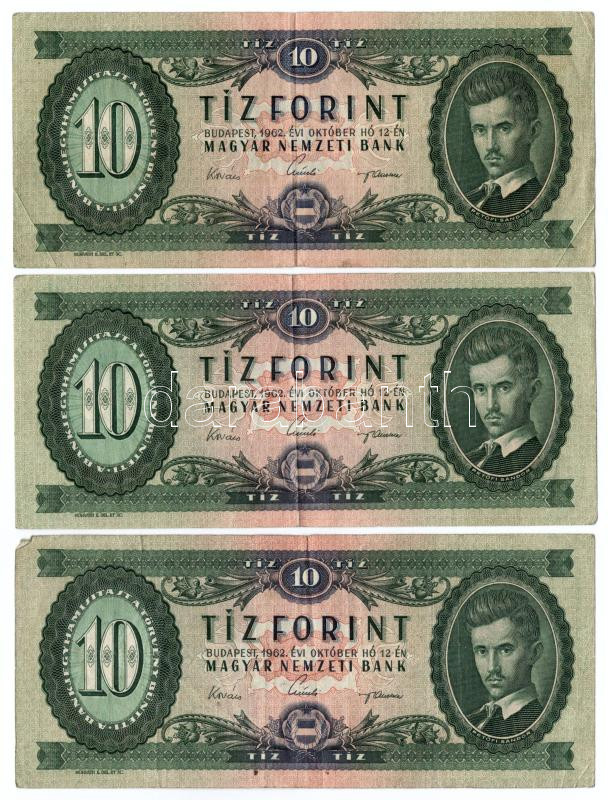 1962. 10Ft (4x) + 1969. 10Ft + 1980. 20Ft (4x) T:III,III- közte folt, kis szakadás