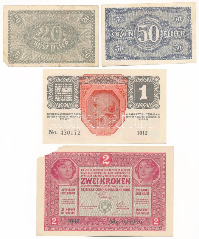 1916-1920. 20f-2K (4xklf) T:II - III- anyaghiány Adamo K1, K2, K3, K6 - Image 2