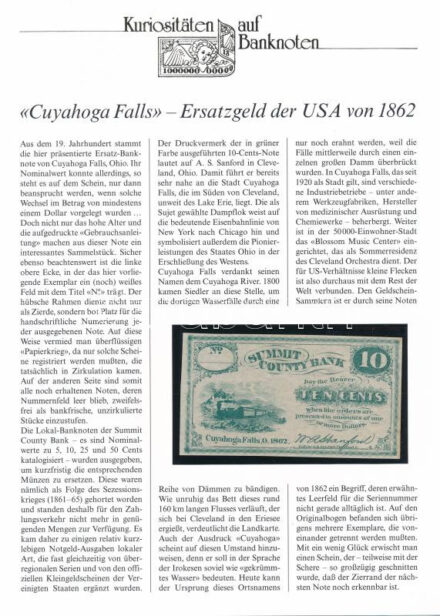 Amerikai Egyesült Államok / Summit County Bank 1862. 10c német nyelvű leírással T:II szélen kis elszíneződés USA / Summit County Bank 1862. 10 Cents with german description C:XF little spotted in margin