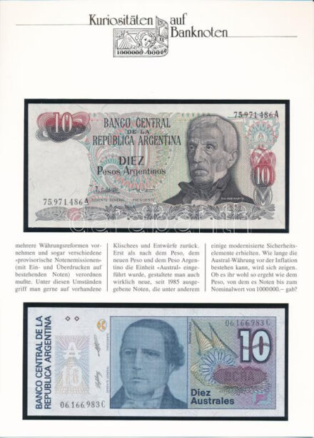 Argentína 1983-1984. 10A + 1986-1987. 10A német leírással T:I- Argentina 1983-1984. 10 Argentinos + 1986-1987. 10 Australes with german description C:AU Krause P# 325, P# 313,