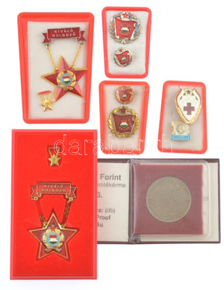 1983. 100Ft Cu-Ni 'FAO - Több gabonát a világnak' műbőr tokban, tanúsítvánnyal + 6db klf szocialista kitüntetés, közte 'Kiváló dolgozó, Jó munkáért, Hűséggel a népegészségért, Szocialista Brigád' T:vegyes