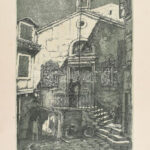 Varga Mátyás (1910-2002): Romantikus táj. Rézkarc, papír, jelzett, kissé foltos, 29x19 cm