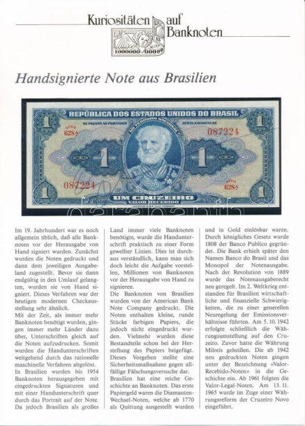 Brazília 1954. 1C német nyelvű leírással T:I- Brazil 1954. 1 Cruzeiro with german description C:AU Krause P#150a