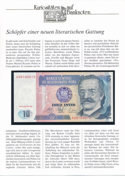 Peru 1987. 10I német nyelvű leírással T:I Peru 1987. 10 Intis with german description C:UNC Krause P# 128