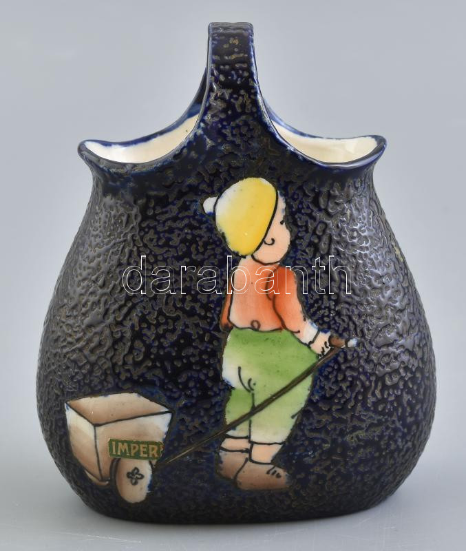 Régi fajansz váza, jelzés nélkül, kopott, m: 16,5 cm